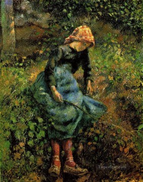 La chica con un palo 1881 Camille Pissarro Pinturas al óleo